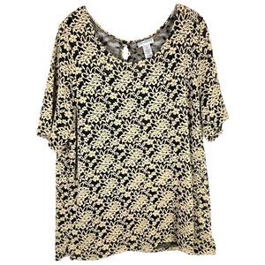Catherines Plus Size 1X Top 18W 20W‎ Lace Textured Beige Black Lined Keyhole 728